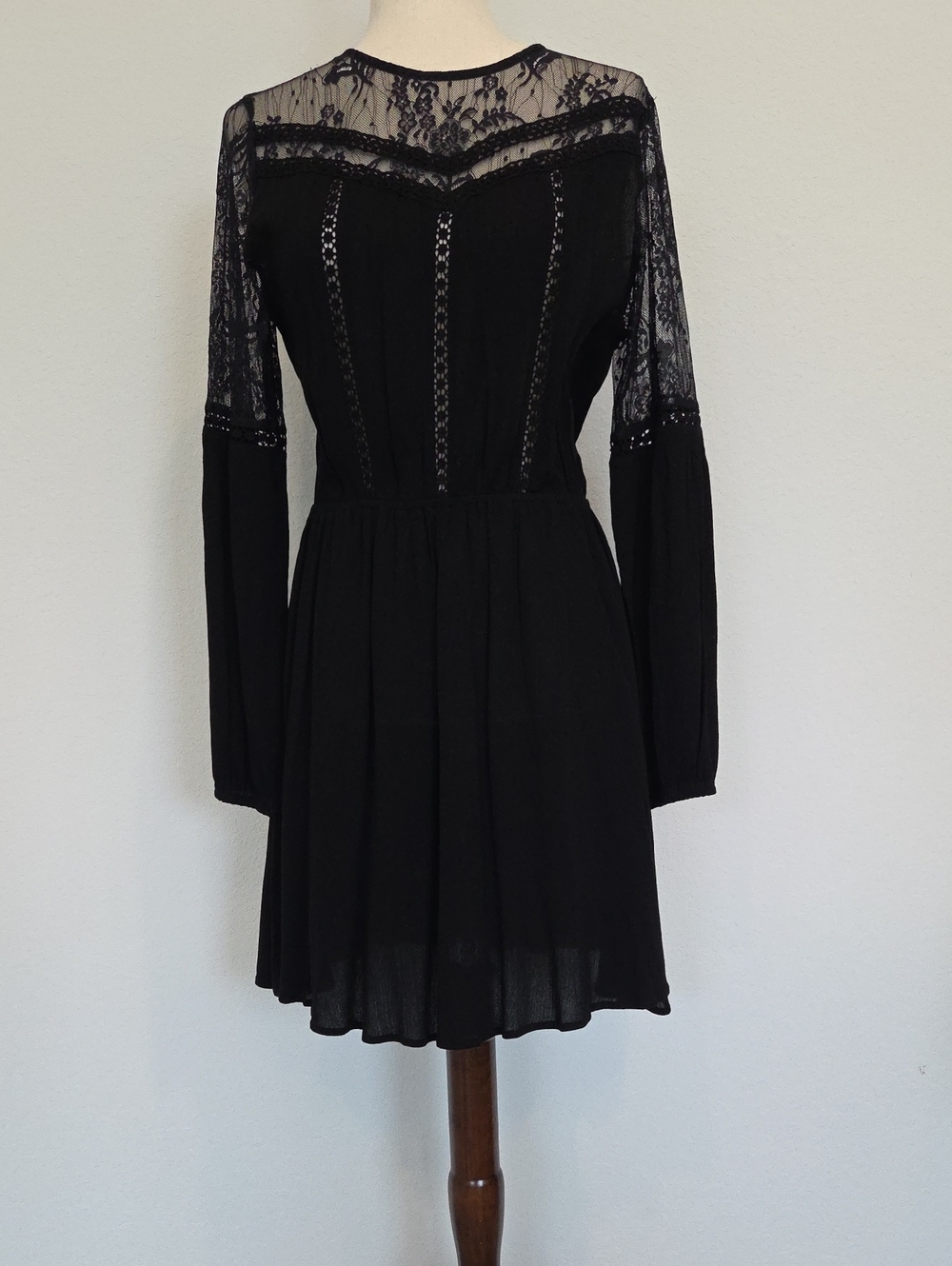 New American Rag Black Lace Yoke Long Sleeve Dress Whimsigoth Romantic Witchy M